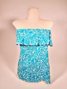 Lilly Pulitzer Wiley Strapless Ruffle Tube Top Blue White Seashell Nautical